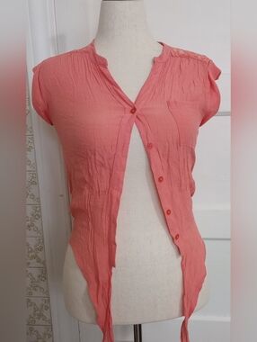 Mine Coral Pink Short Sleeve Button-Front Blouse